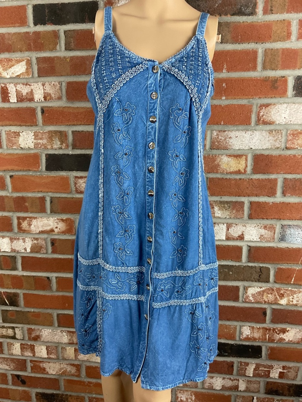 RAYA SUN Embroidery Denim color Sun  Dress